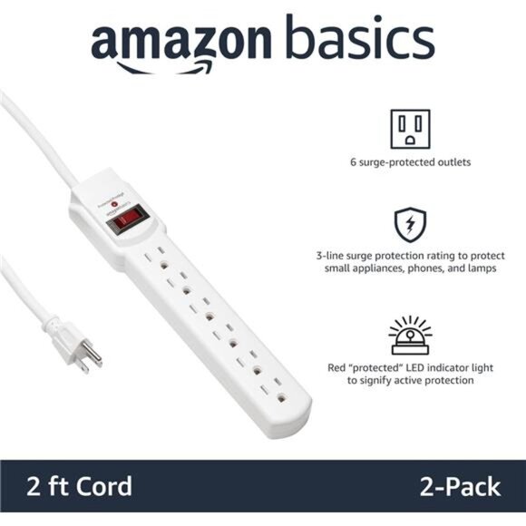Amazon Basics Surge Protector Power Strip, 6-Outlet with 200J Protection, 2ft - Picture 9 of 14